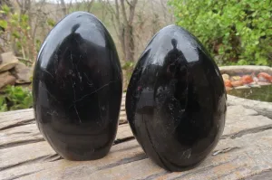 Polished Black Tourmaline Standing Free Form x 2 From Madagascar