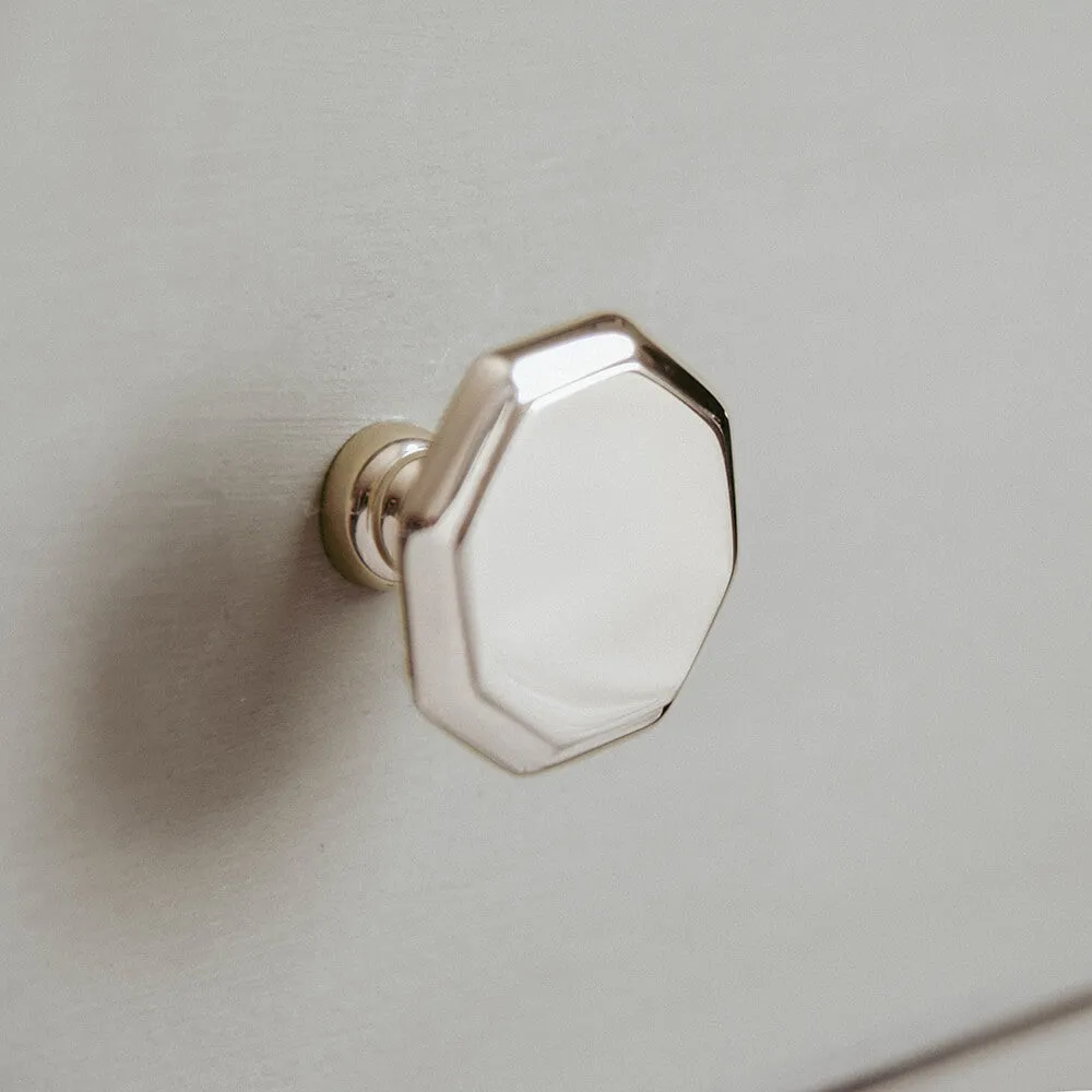 Polished Nickel Smooth Top Octagonal Cabinet Knob - 44mm