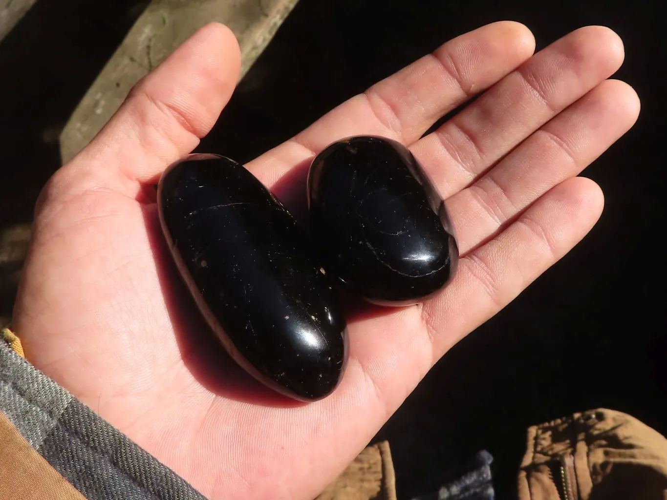 Polished Schorl Black Tourmaline Galet / Palm Stones x 24 From Madagascar