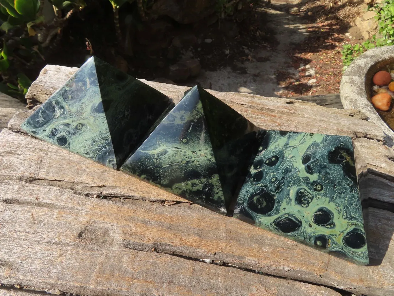 Polished Stromatolite Pyramids  x 3 From Madagascar