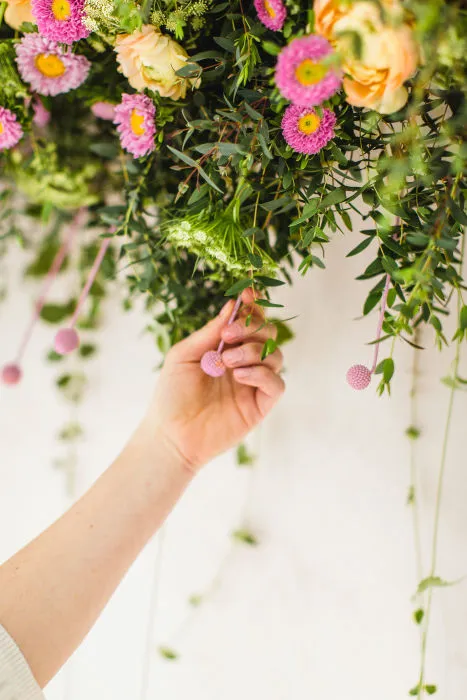 Pops of Pink Floral Backdrop with Wedding Chicks