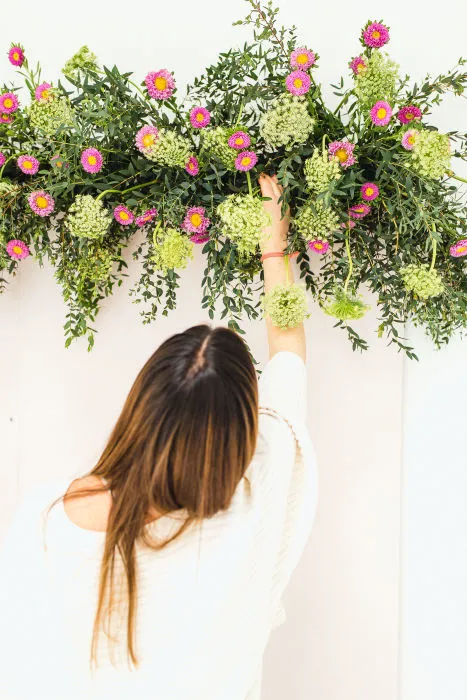 Pops of Pink Floral Backdrop with Wedding Chicks