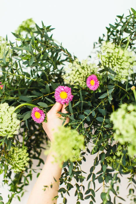 Pops of Pink Floral Backdrop with Wedding Chicks