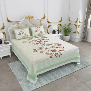 Rachni Floral Bedsheet - Light Green