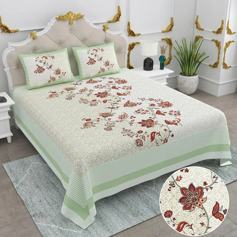 Rachni Floral Bedsheet - Light Green