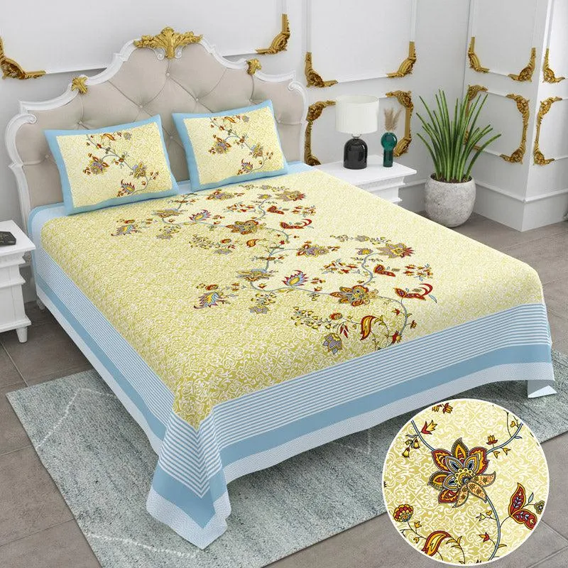 Rachni Floral Bedsheet - Yellow