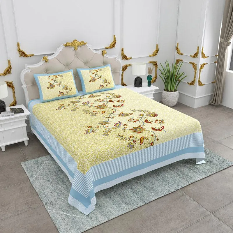 Rachni Floral Bedsheet - Yellow