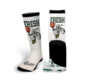 Retro 4 Oxidized Green Fly kicks Socks