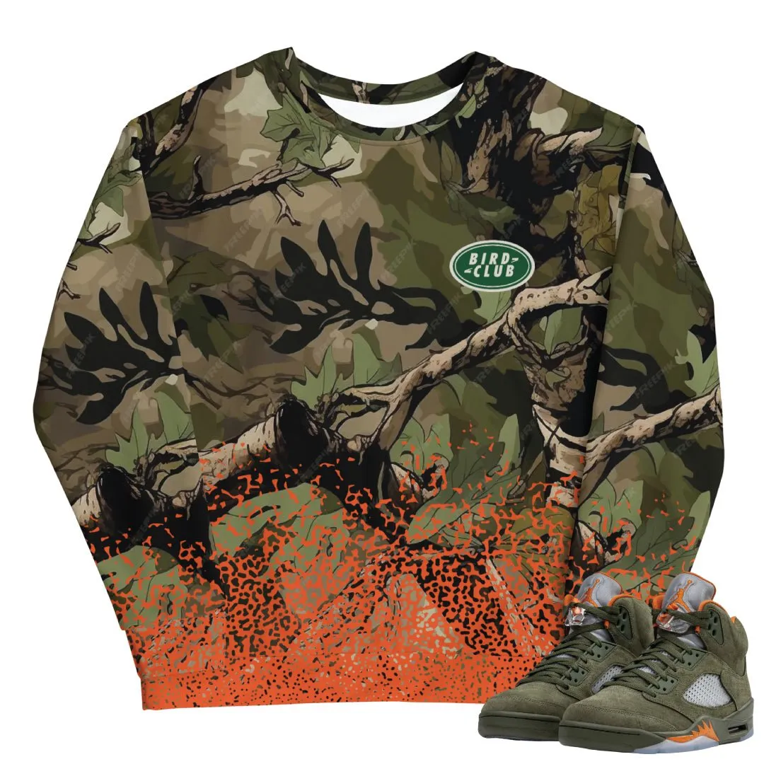 Retro 5 Olive/Solar Orange "Hunting Camo" Sweatshirt