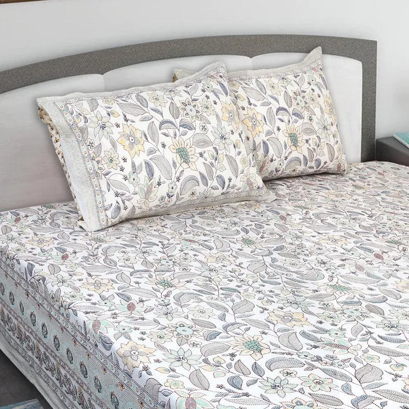 Rigavo Floral Bedsheet - Pale Yellow