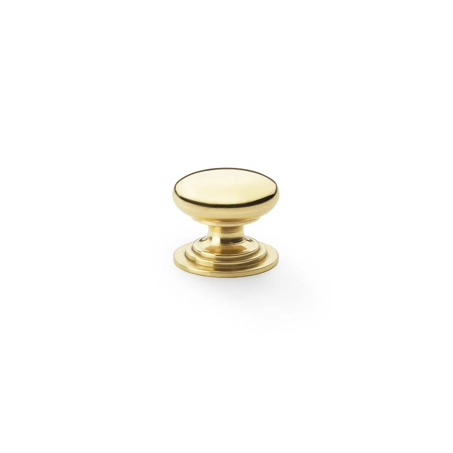 Round Brass Cupboard Knob on Stepped Rose