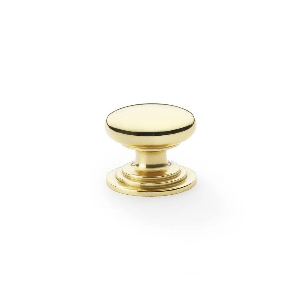 Round Brass Cupboard Knob on Stepped Rose