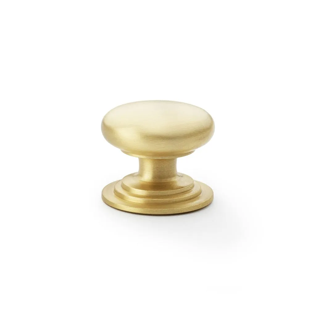 Round Brass Cupboard Knob on Stepped Rose