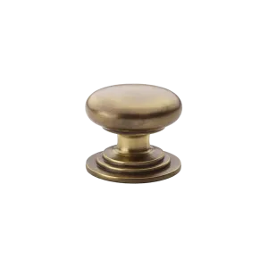 Round Brass Cupboard Knob on Stepped Rose