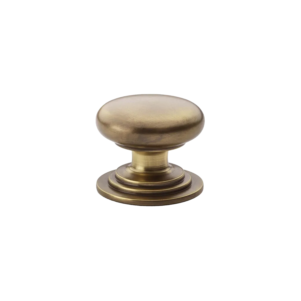 Round Brass Cupboard Knob on Stepped Rose