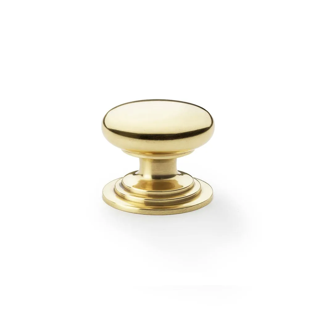 Round Brass Cupboard Knob on Stepped Rose