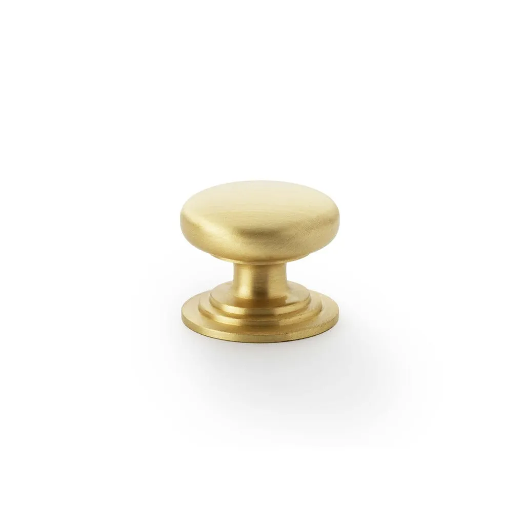 Round Brass Cupboard Knob on Stepped Rose