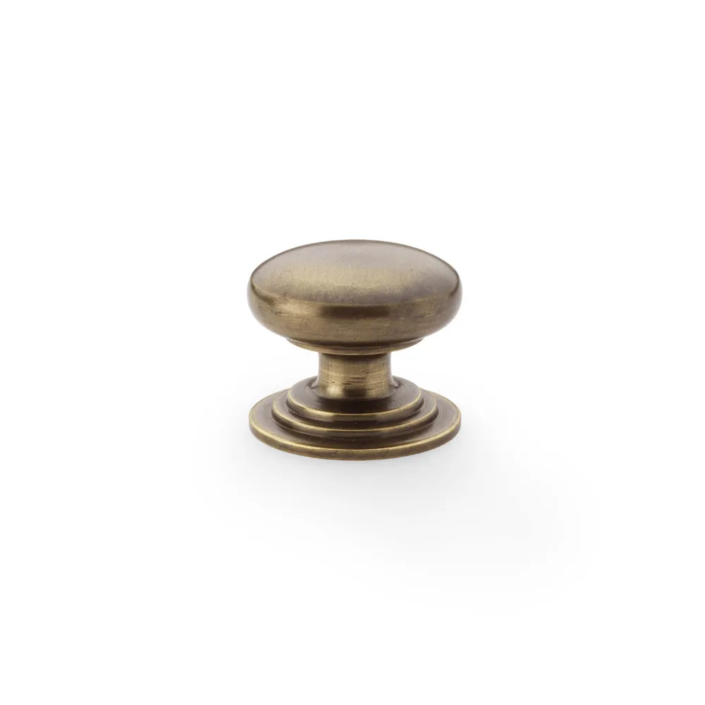 Round Brass Cupboard Knob on Stepped Rose