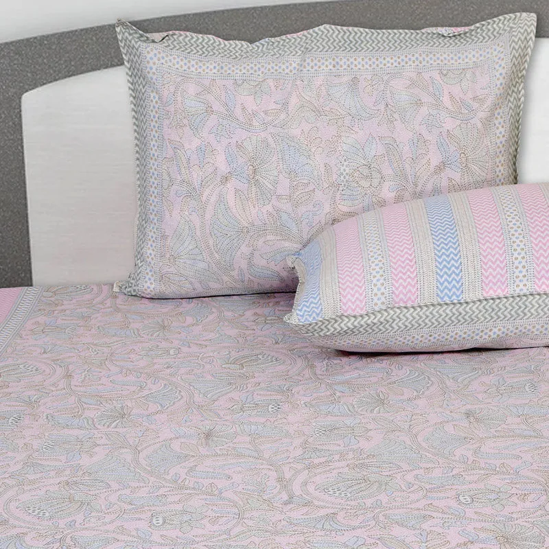 Saagara Floral Bedsheet - Pink & Blue