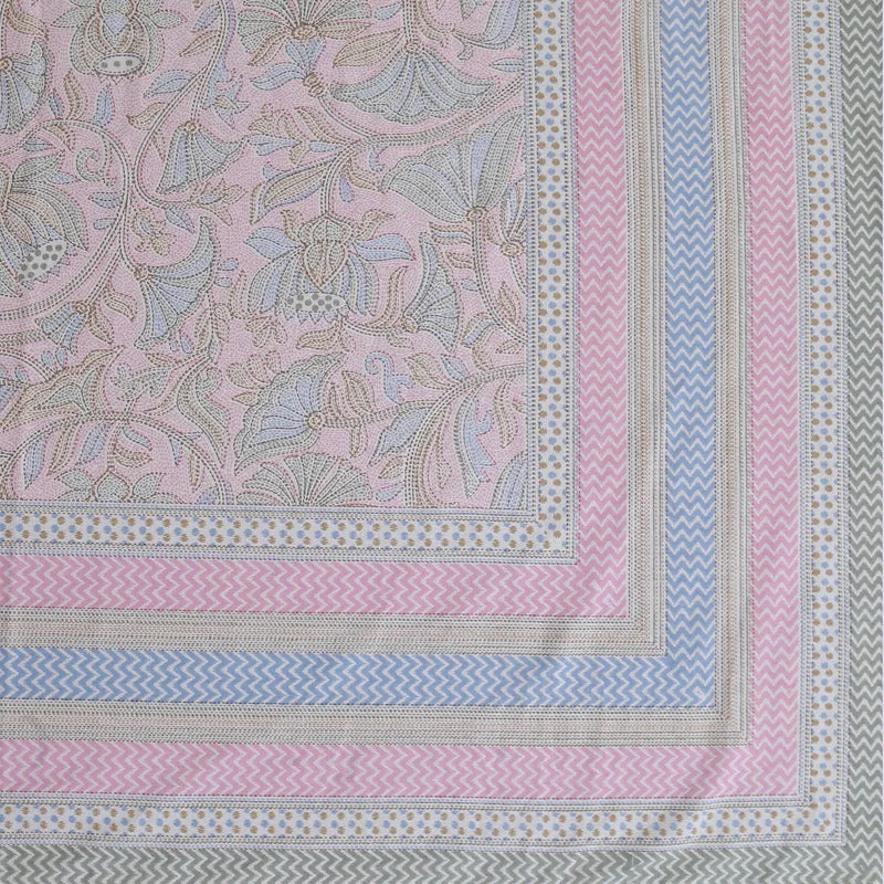 Saagara Floral Bedsheet - Pink & Blue