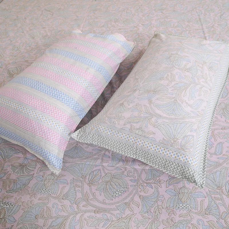 Saagara Floral Bedsheet - Pink & Blue