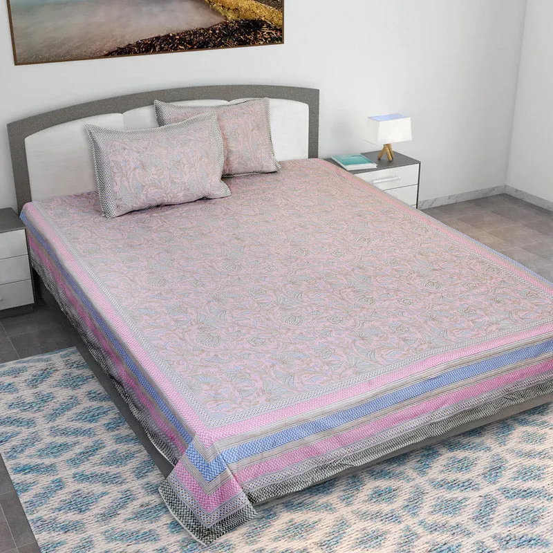 Saagara Floral Bedsheet - Pink & Blue