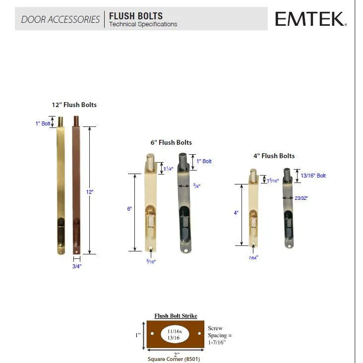 Solid Brass Mortised Flush Bolt (Oil Rubbed Bronze Finish)