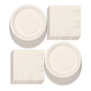 Solid Ivory Paper Dinner Plates and Luncheon Napkins, Off-White Party Supplies and Table Decorations (Serves 16)