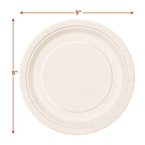 Solid Ivory Paper Dinner Plates and Luncheon Napkins, Off-White Party Supplies and Table Decorations (Serves 16)