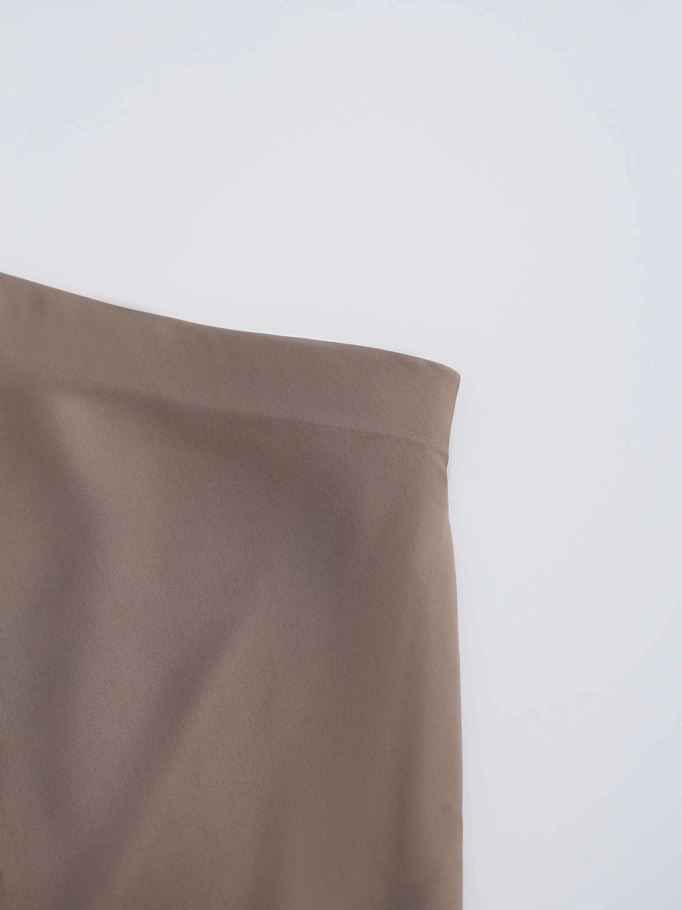 Solid Satin Slip Skirt-Taupe