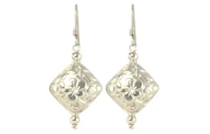 Solid Silver Embossed Flower Earrings