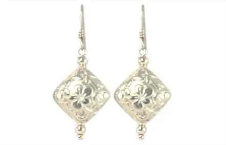 Solid Silver Embossed Flower Earrings