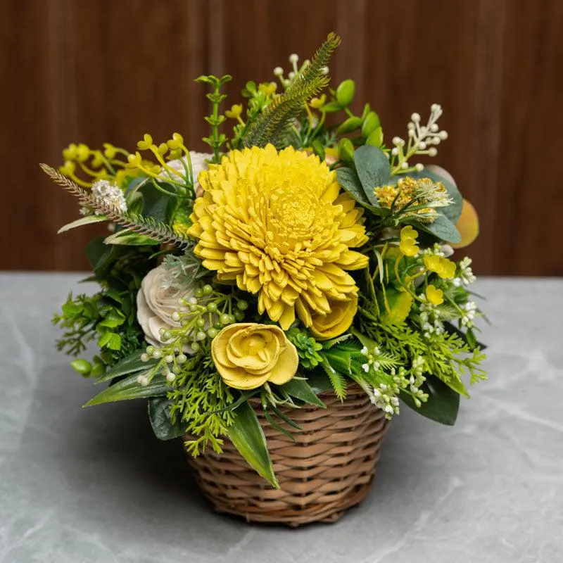 Sunshine Yellow Solawood Floral Basket