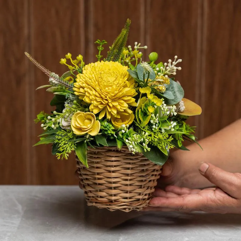 Sunshine Yellow Solawood Floral Basket