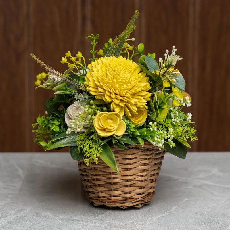 Sunshine Yellow Solawood Floral Basket