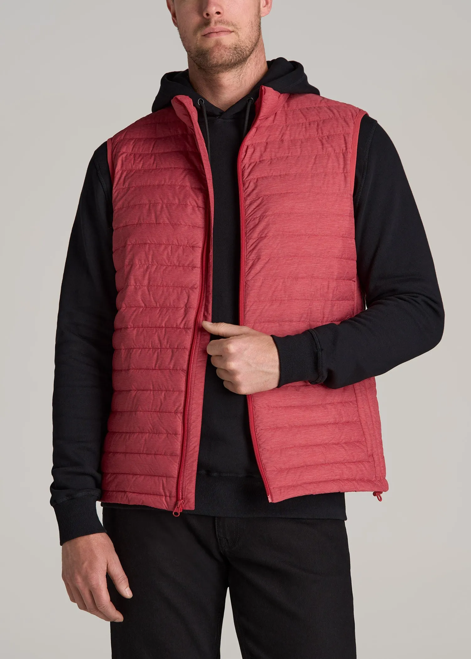 Tall Men's Packable Puffer Vest in Red Space Dye