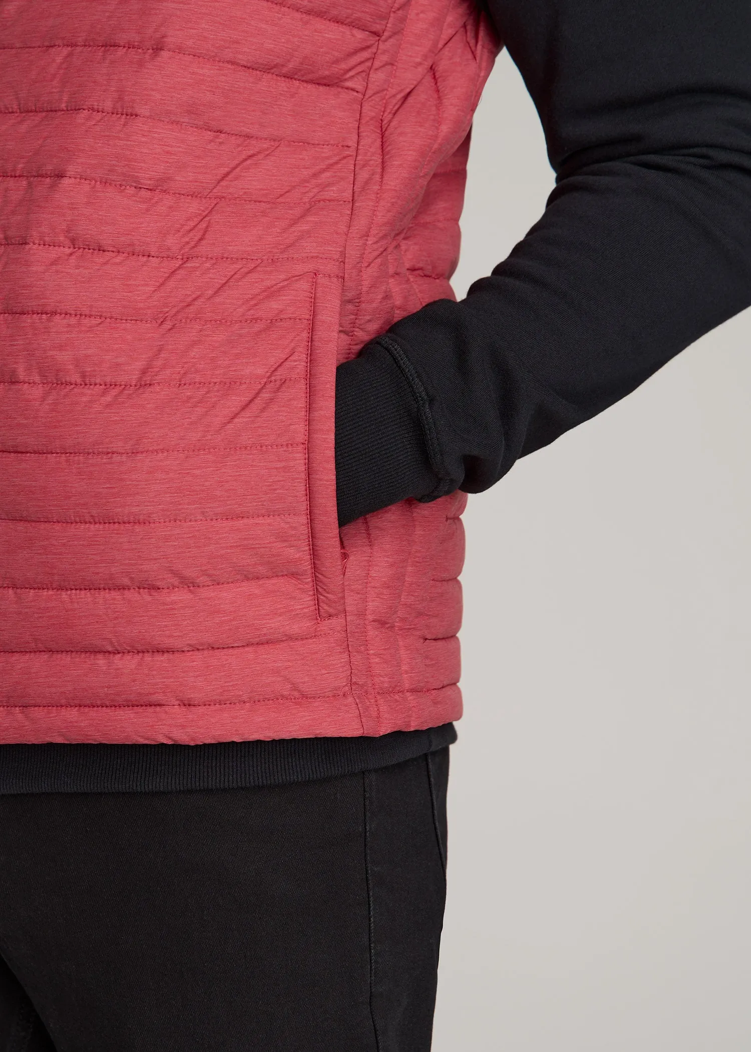 Tall Men's Packable Puffer Vest in Red Space Dye