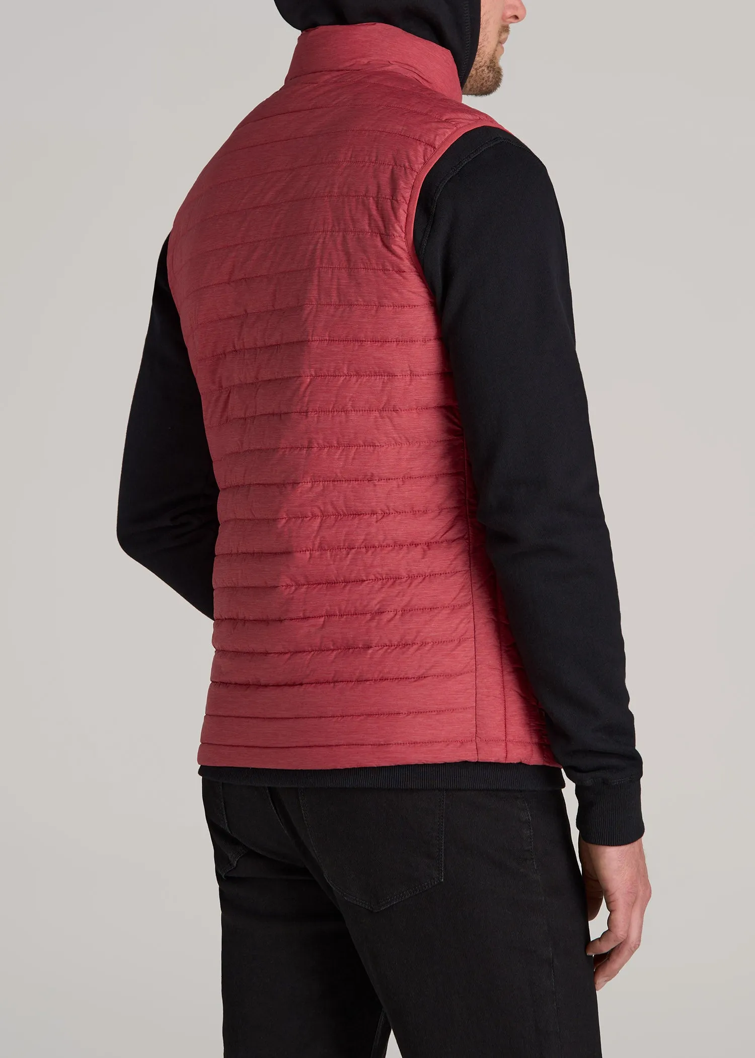 Tall Men's Packable Puffer Vest in Red Space Dye