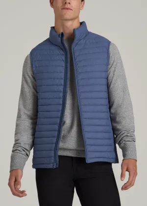 Tall Men's Packable Puffer Vest in Steel Blue