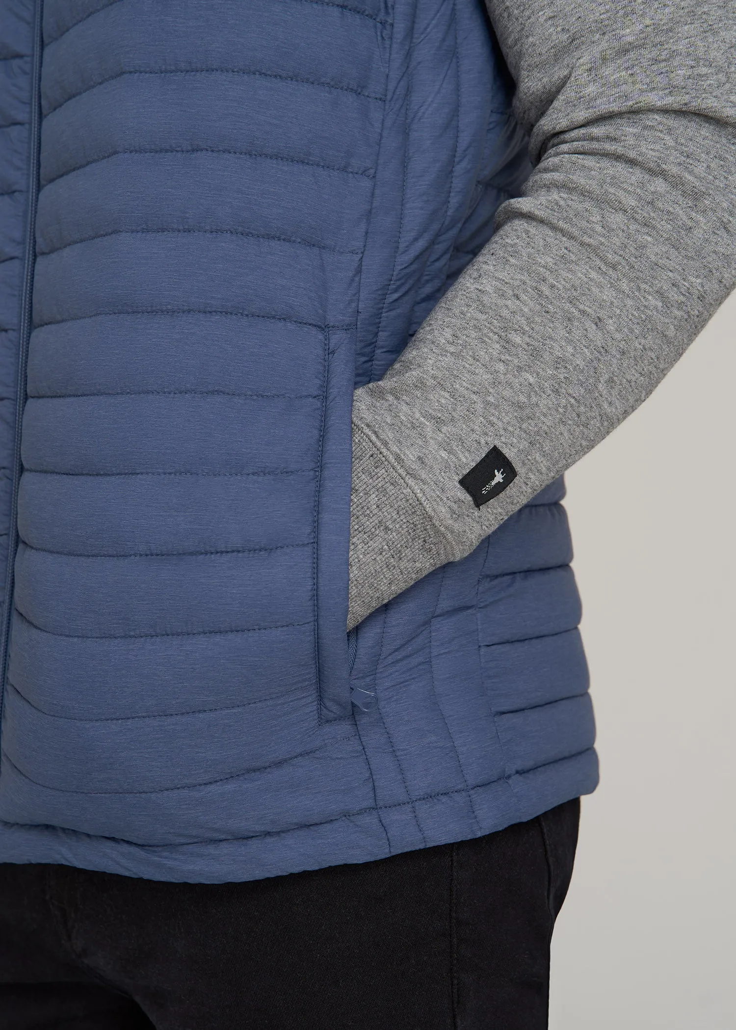 Tall Men's Packable Puffer Vest in Steel Blue