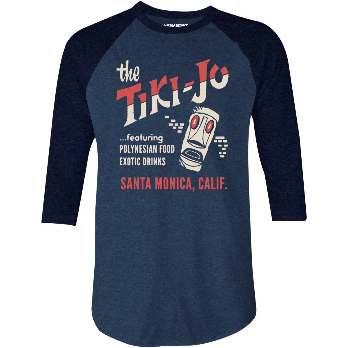 The Tiki-Jo - Santa Monica, CA - Vintage Tiki Bar - 3/4 Sleeve Raglan T-Shirt