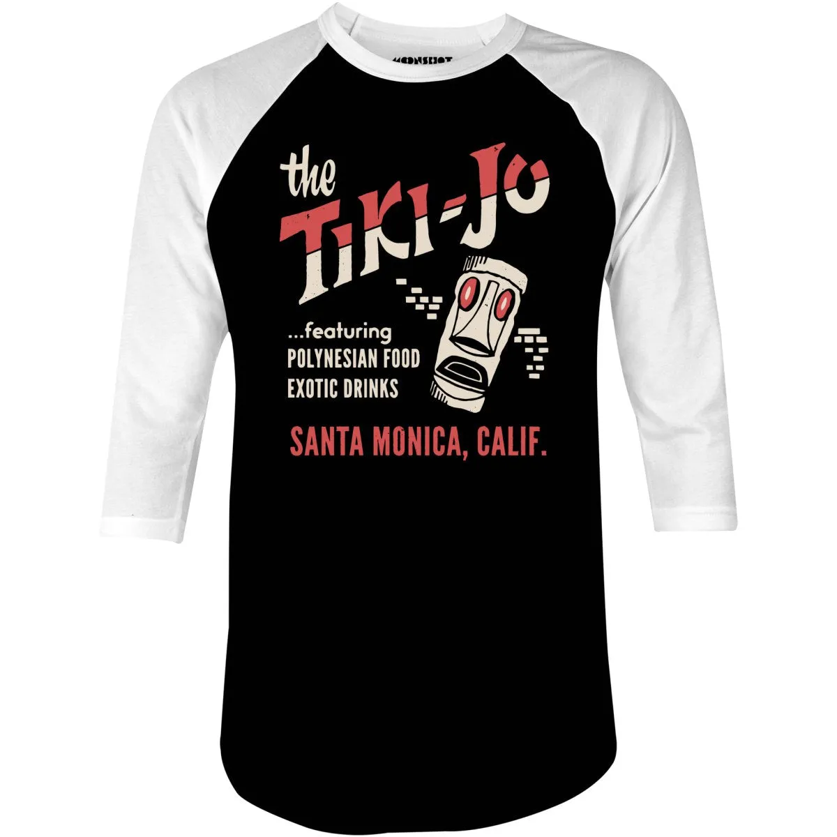 The Tiki-Jo - Santa Monica, CA - Vintage Tiki Bar - 3/4 Sleeve Raglan T-Shirt