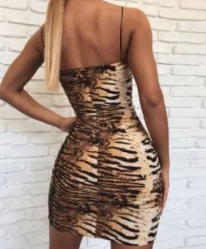 Tiger Print Strappy Bodycon Dress