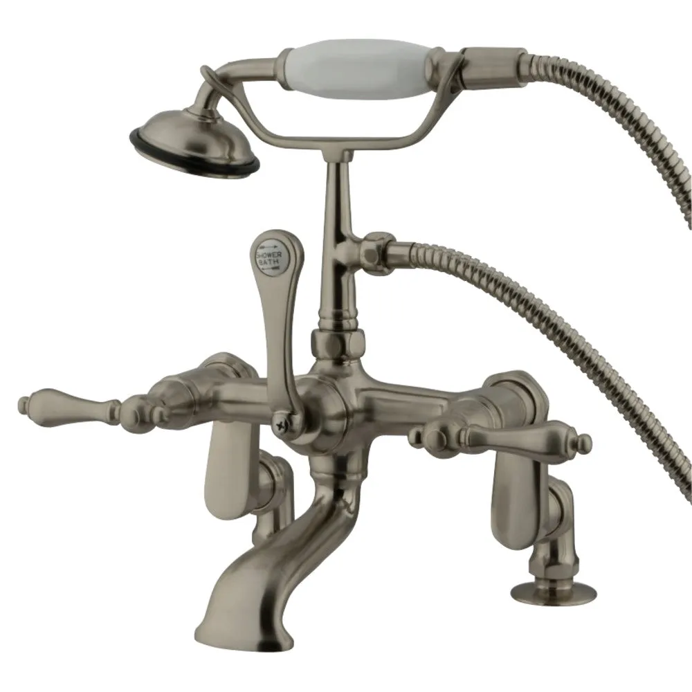 Vintage Deck Mounted Clawfoot Tub Faucet With Personal Hand Shower & Metal Lever Handles