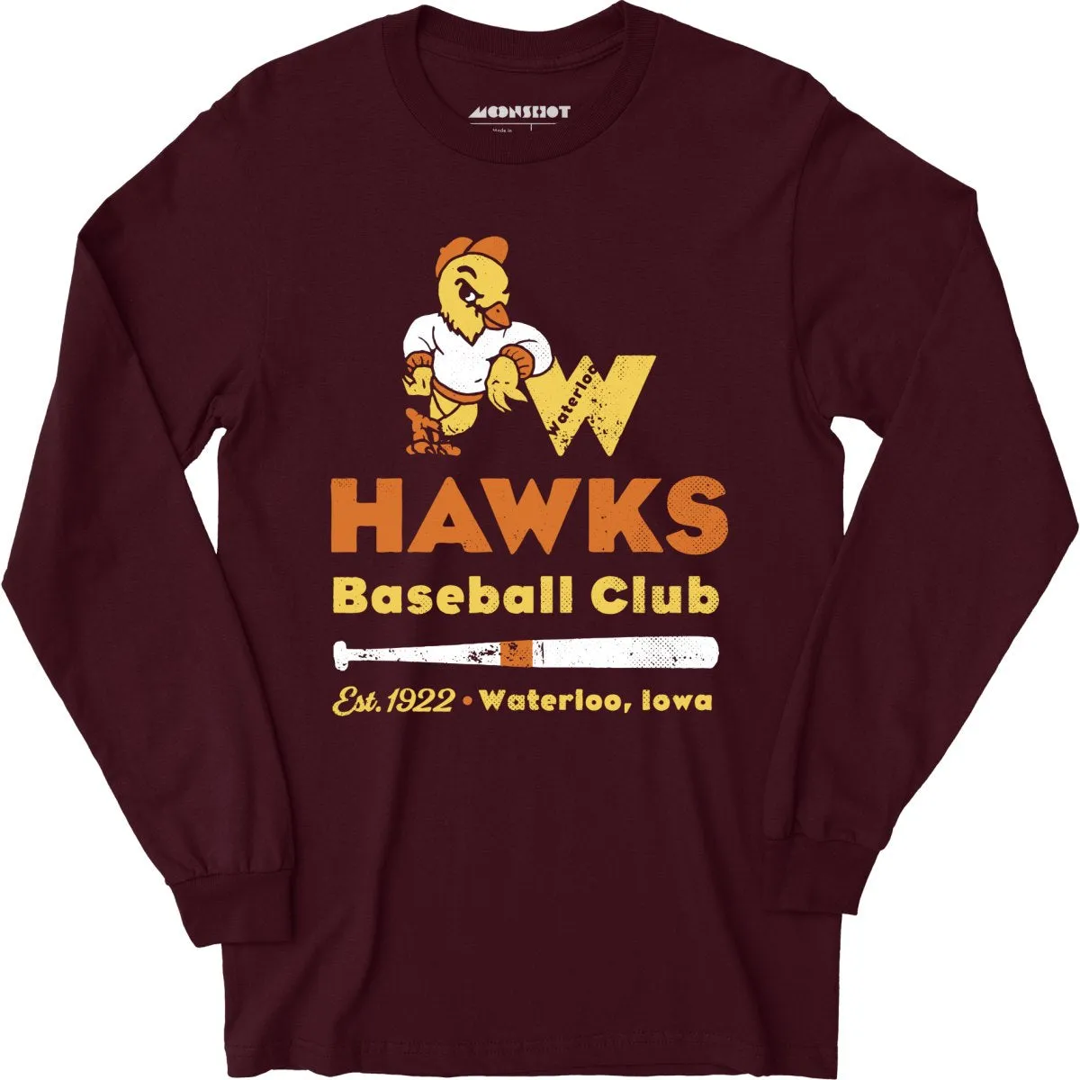 Waterloo Hawks - Iowa - Vintage Defunct Baseball Teams - Long Sleeve T-Shirt