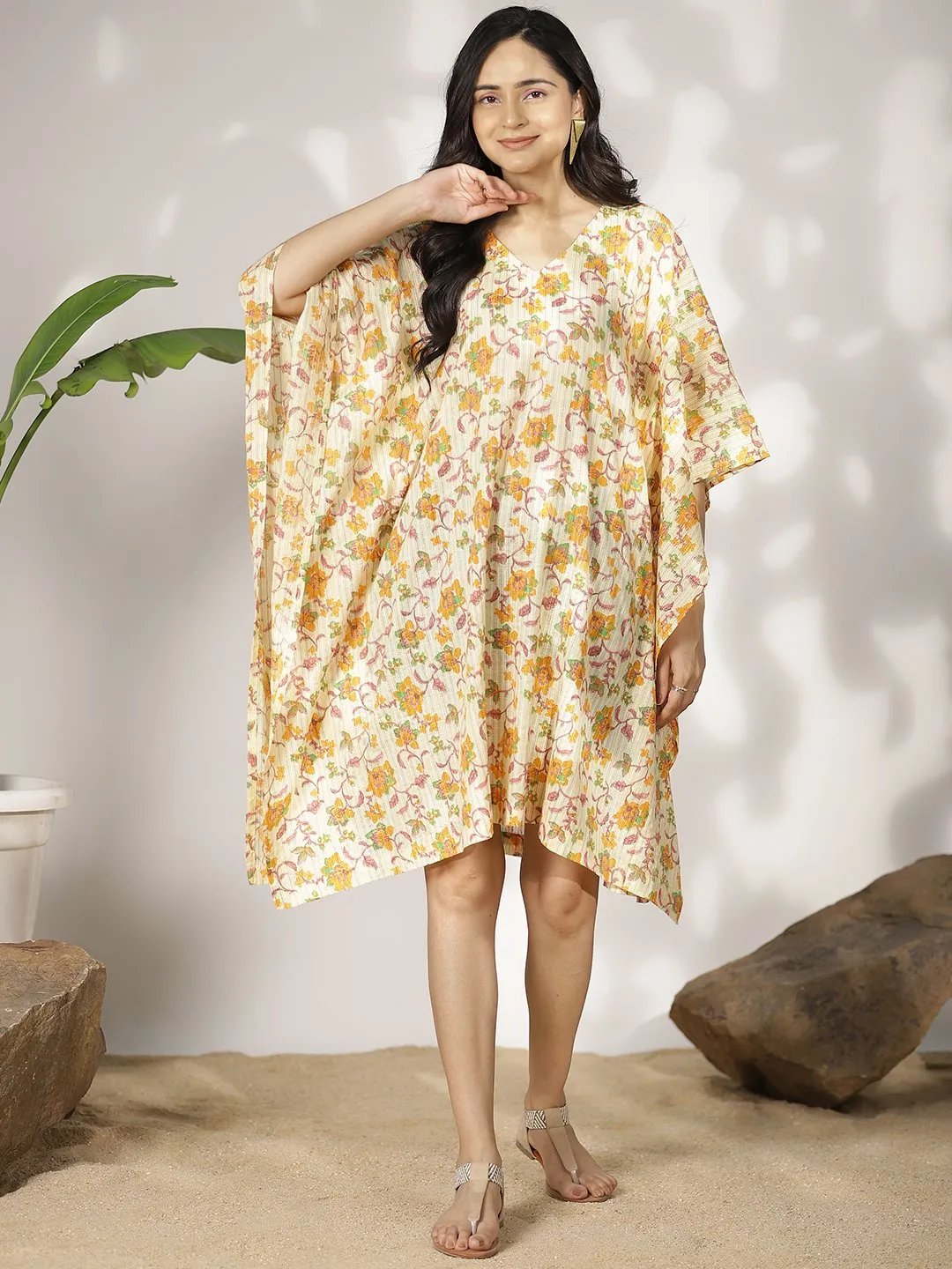 YellowFloral Cotton Kaftan