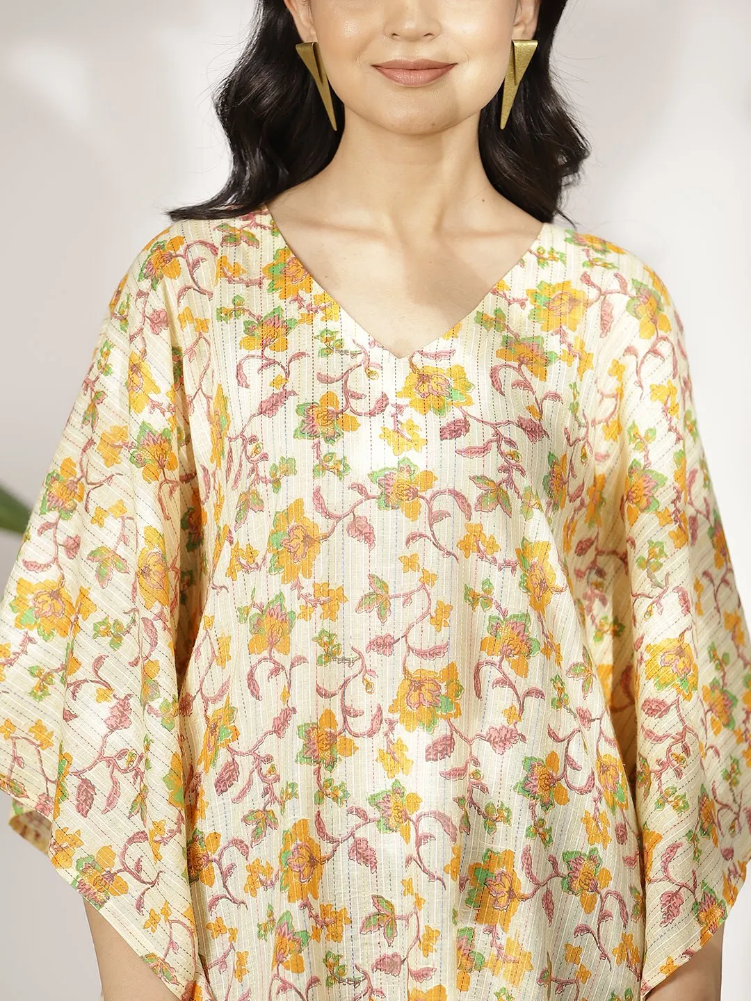 YellowFloral Cotton Kaftan