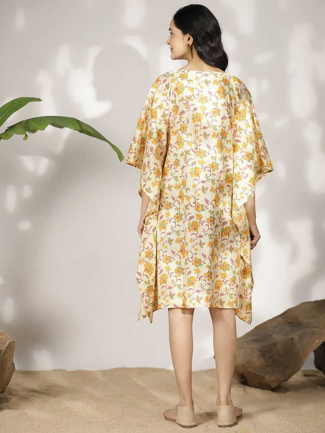 YellowFloral Cotton Kaftan